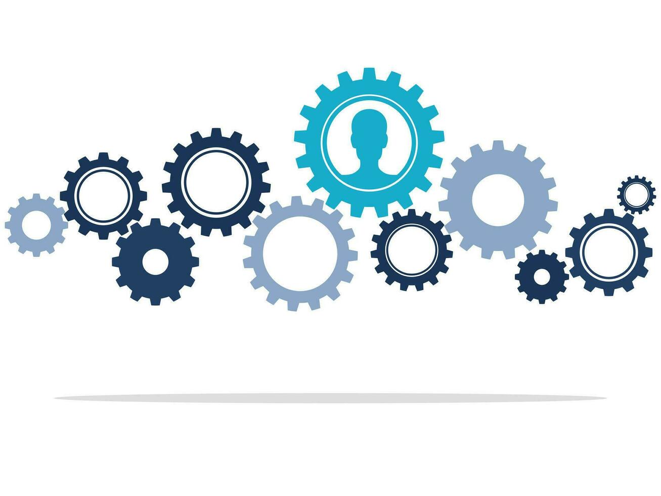 The cog wheel with a user icon symbolizes the concept of human control processes. Vector