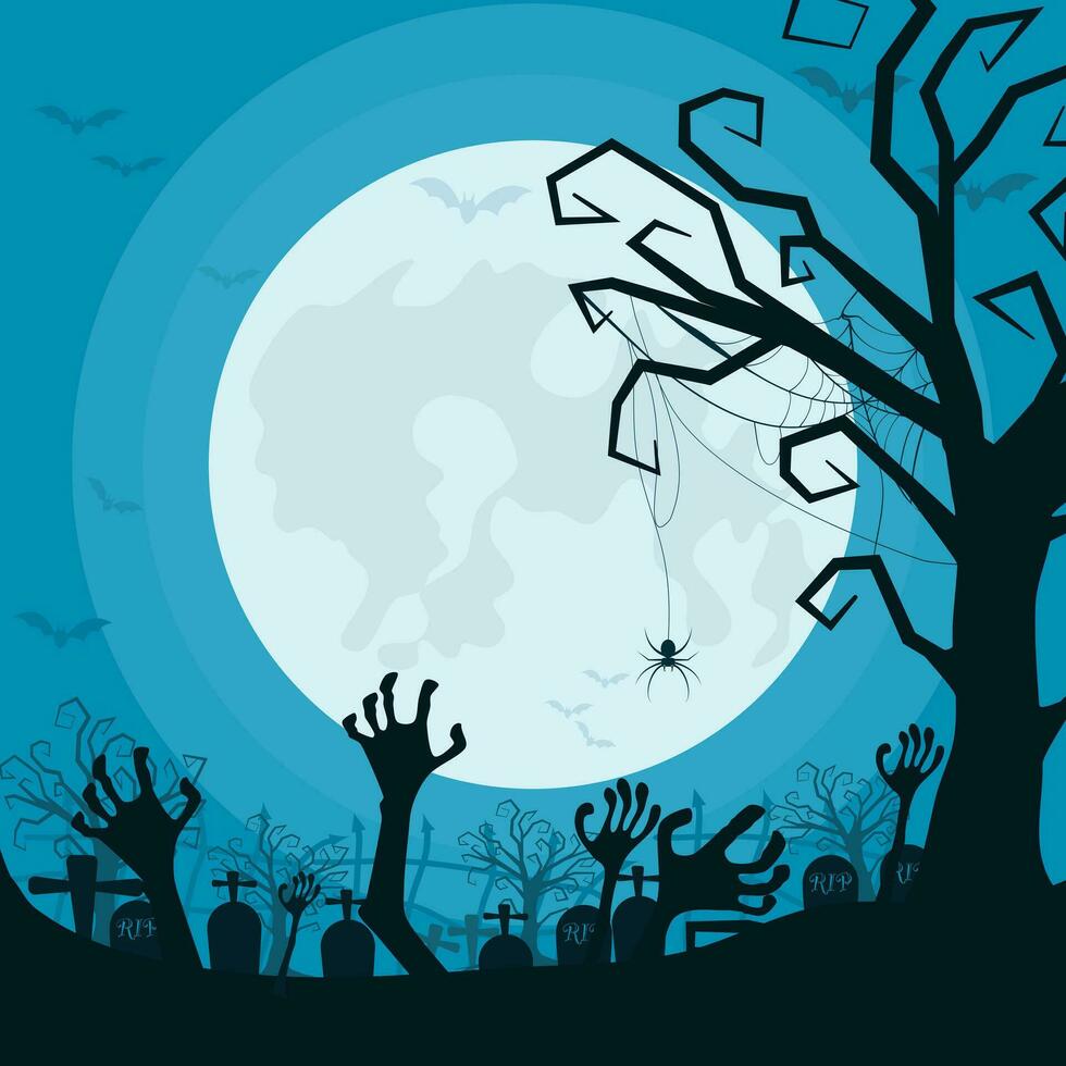 Halloween ghost hand and moon background. Happy Halloween. illustration vector
