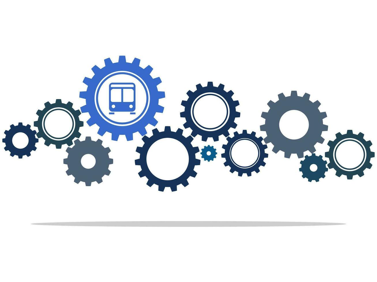 The cog with buses is a symbol of a transportation concept. vector illustration
