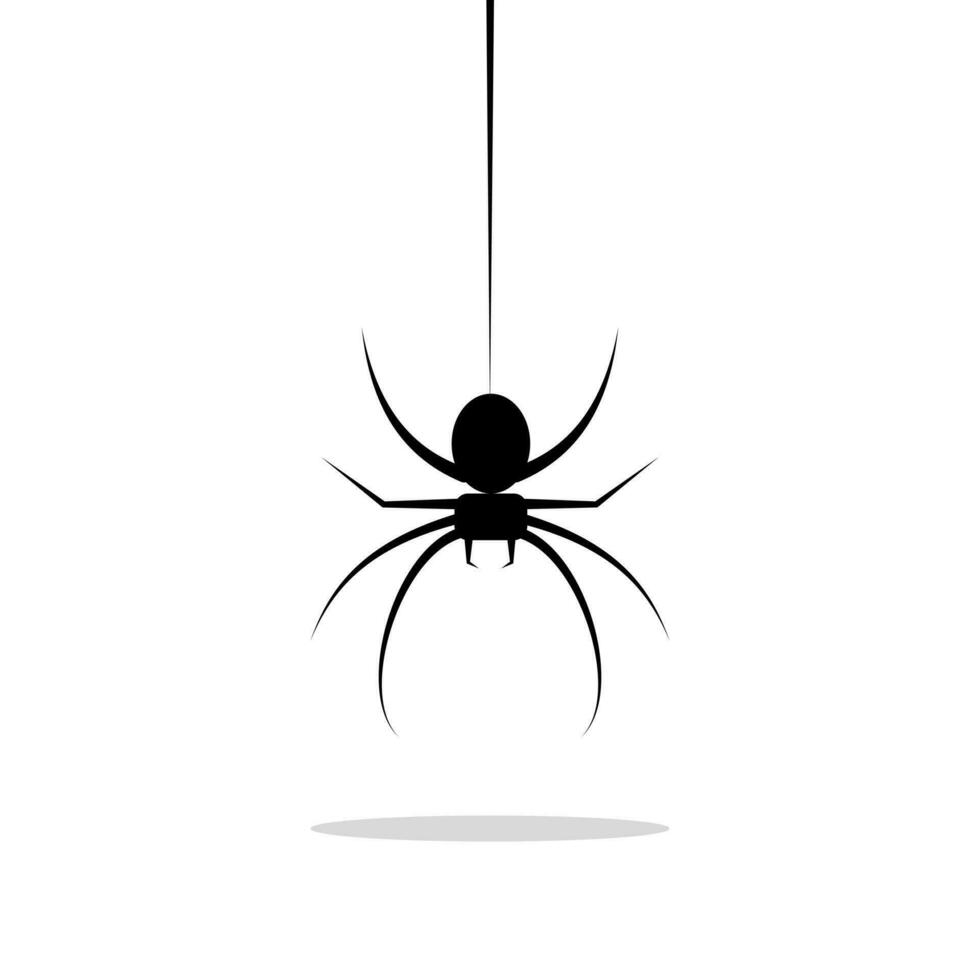 Spider hanging on cobweb. Halloween character. Vector illustration