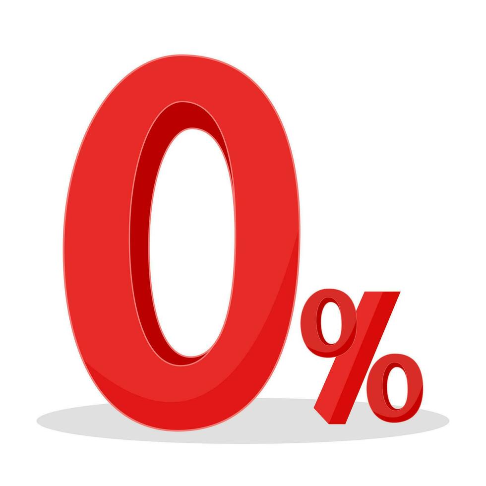 Red zero percent. isolated on white background. Can use for promotion advertising pay by installments vector