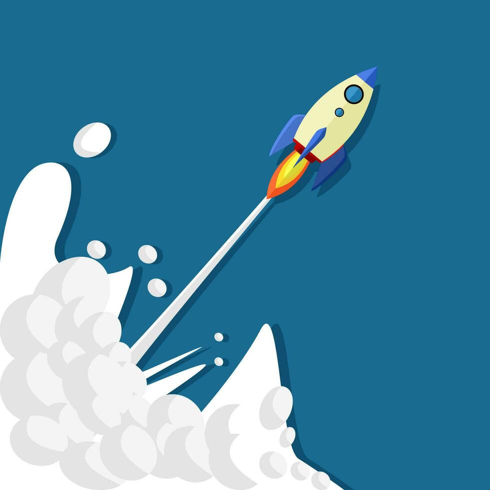 Rocket missile flying. Dream come true concept startup. vector illustration