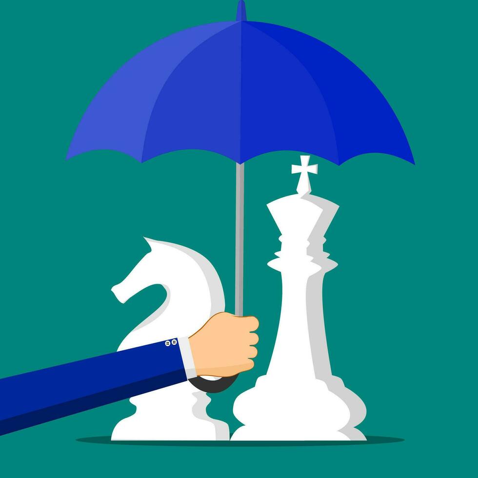 Chess King and Chess Knight. Concept of protecting business strategy. Vector illustration.