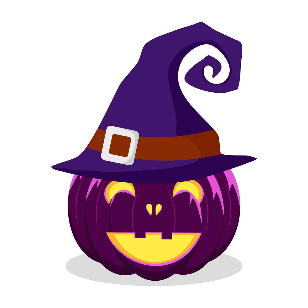 Halloween pumpkin with witches hat isolated on white background. vector