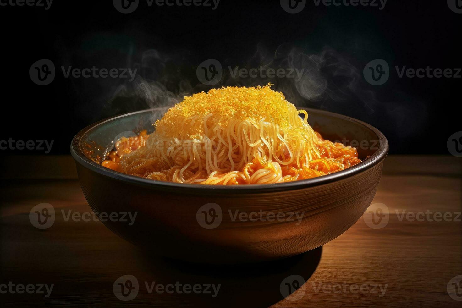 AI generated delicious ramen on dark surface photo