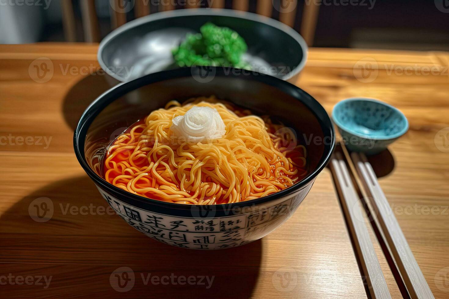 AI generated delicious ramen on dark surface photo