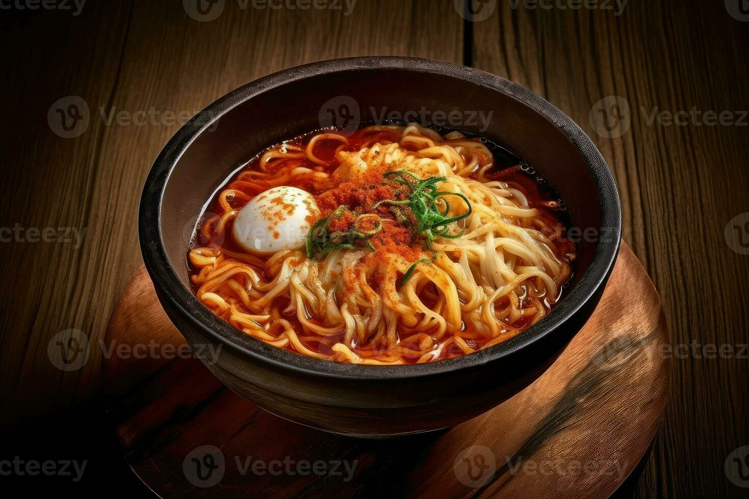 AI generated delicious ramen on dark surface photo