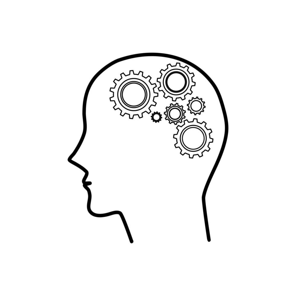 Black of head icon of man and cogwheel on white background. Silhouette of head and gear wheel vector