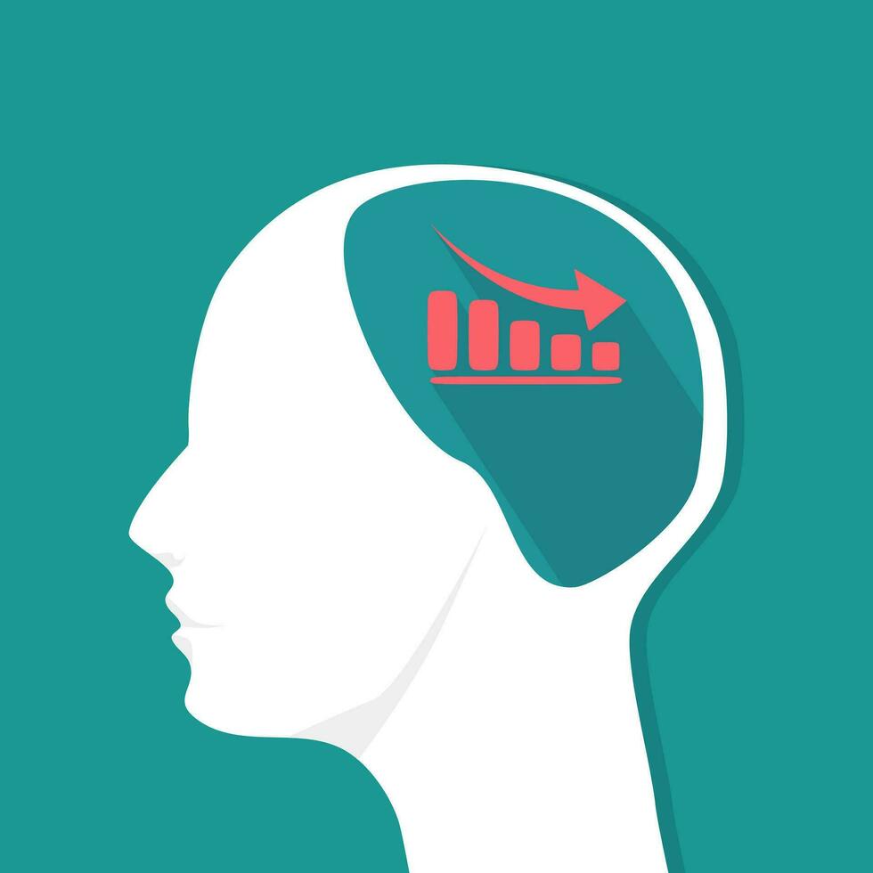 Graphs in the human head. Negative thoughts. Vector illustration