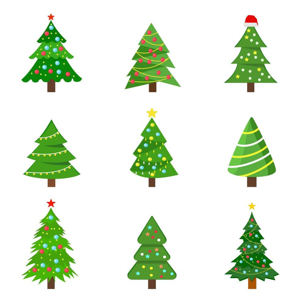 Collection of Christmas trees. modern flat design. vector illustration