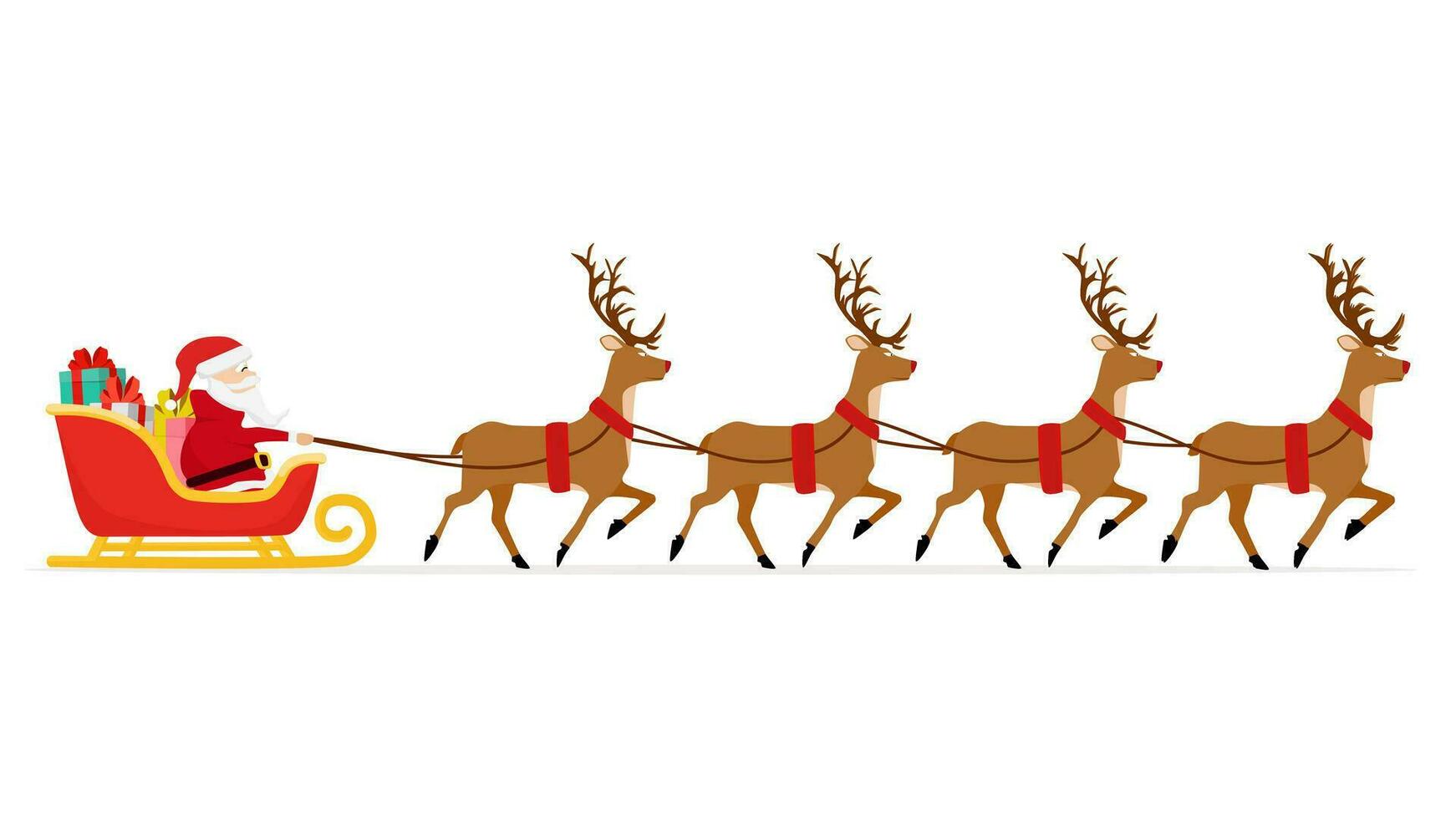 Santa Claus flying in sleigh with gifts and reindeer. Christmas and New Year celebration vector