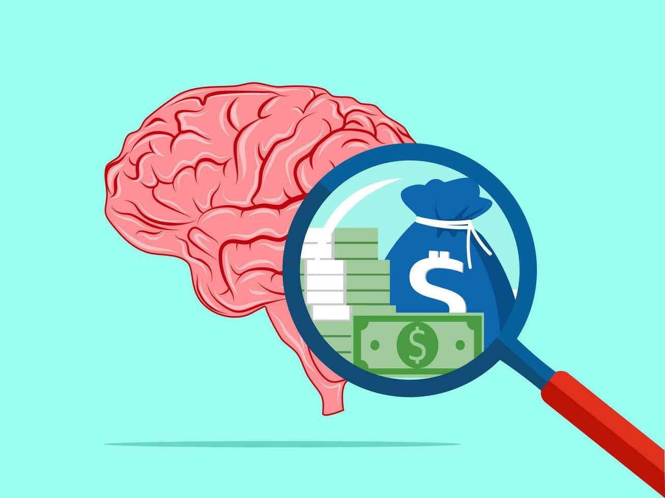 The magnifying glass and the brain. The brain concept creates property or value vector