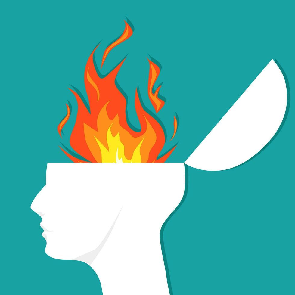 The human head has a flame inside. The creative power of the brain concept vector