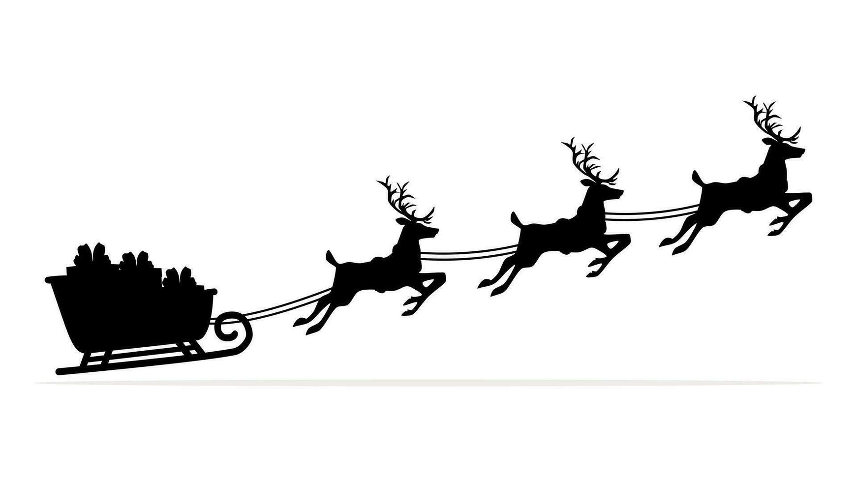 Silhouette of Sleigh with Presents and Reindeer on Christmas vector