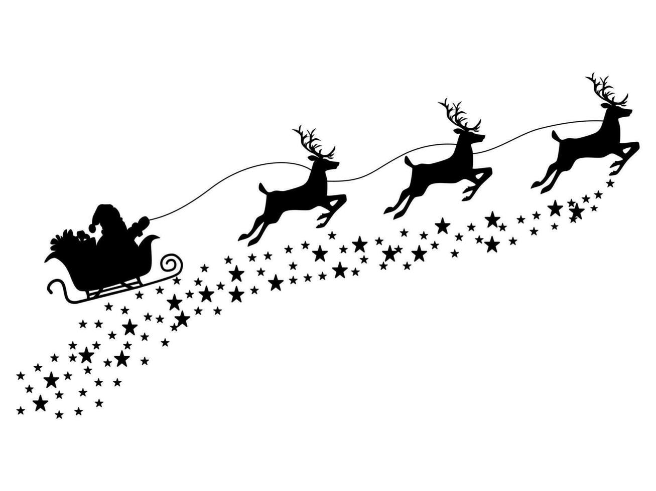 Silhouette of Santa Claus on a reindeer sleigh. isolate on white background. Vector illustration