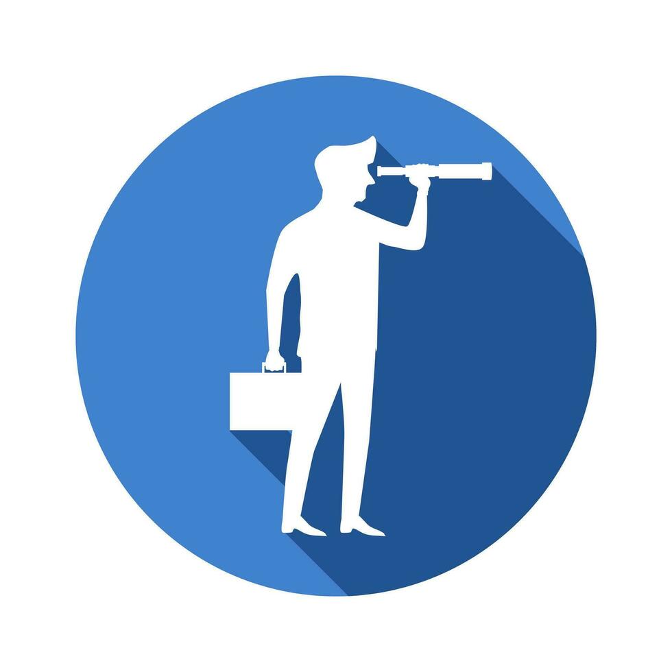 Telescope looking icon. Businessman is looking in a telescope icon. Business vision logo vector