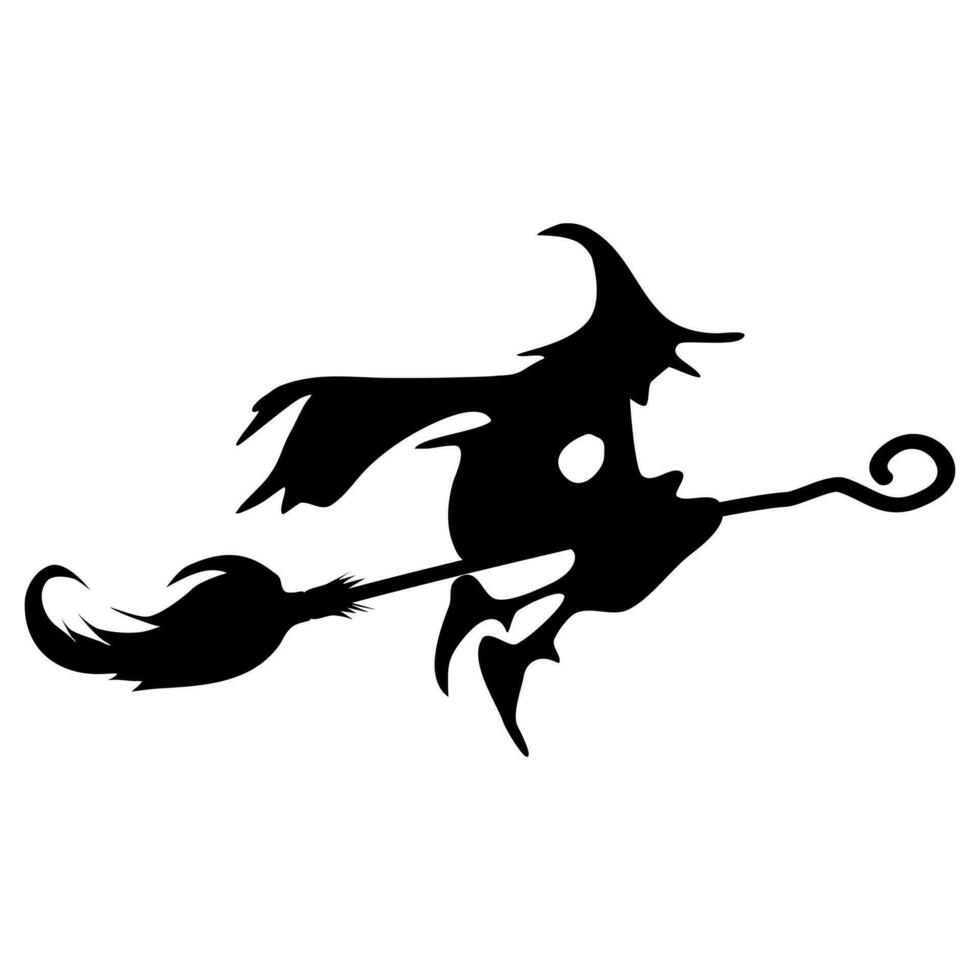 Witch silhuette on a broomstick and a halloween cat . Vector illustration