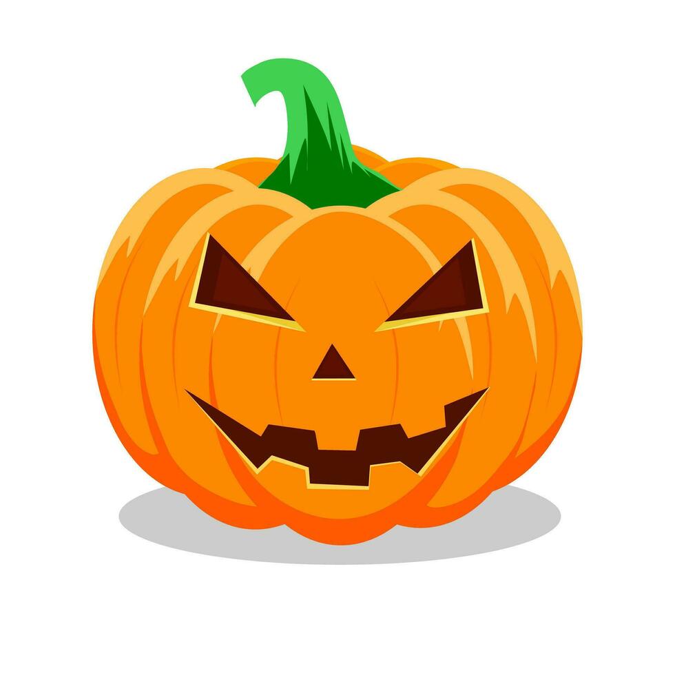 Víspera de Todos los Santos calabaza con contento cara en blanco antecedentes. vector ilustración