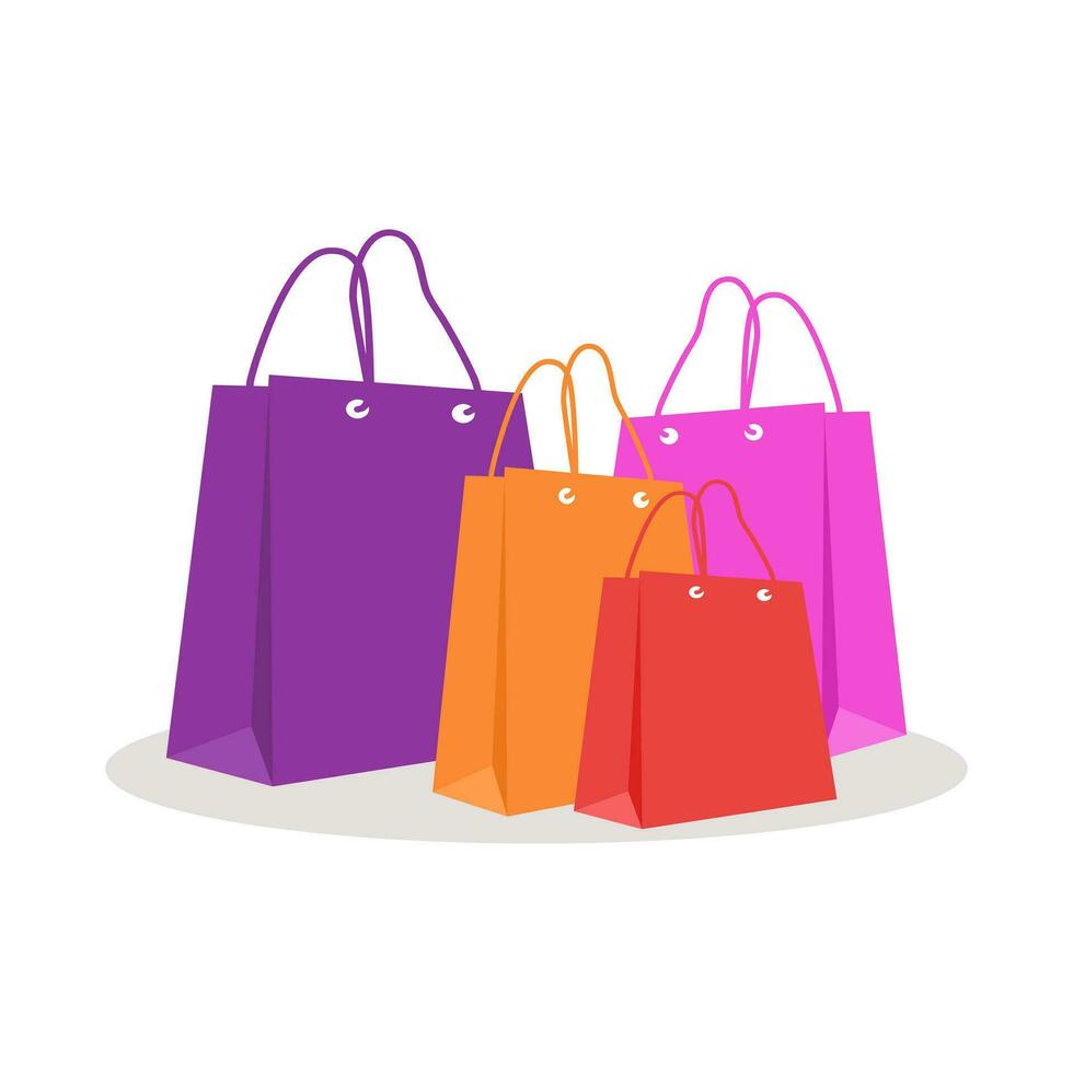 Shopping bags group vector concept. Empty paper bags with assorted colors