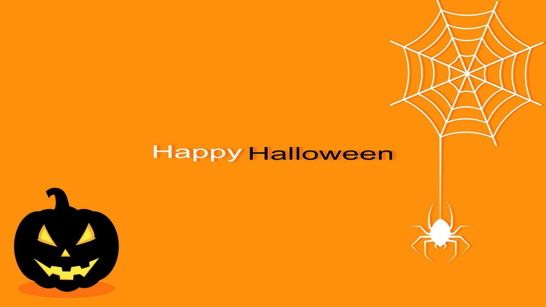 Happy Halloween. spider and pumpkin. Flat design orange background. vector