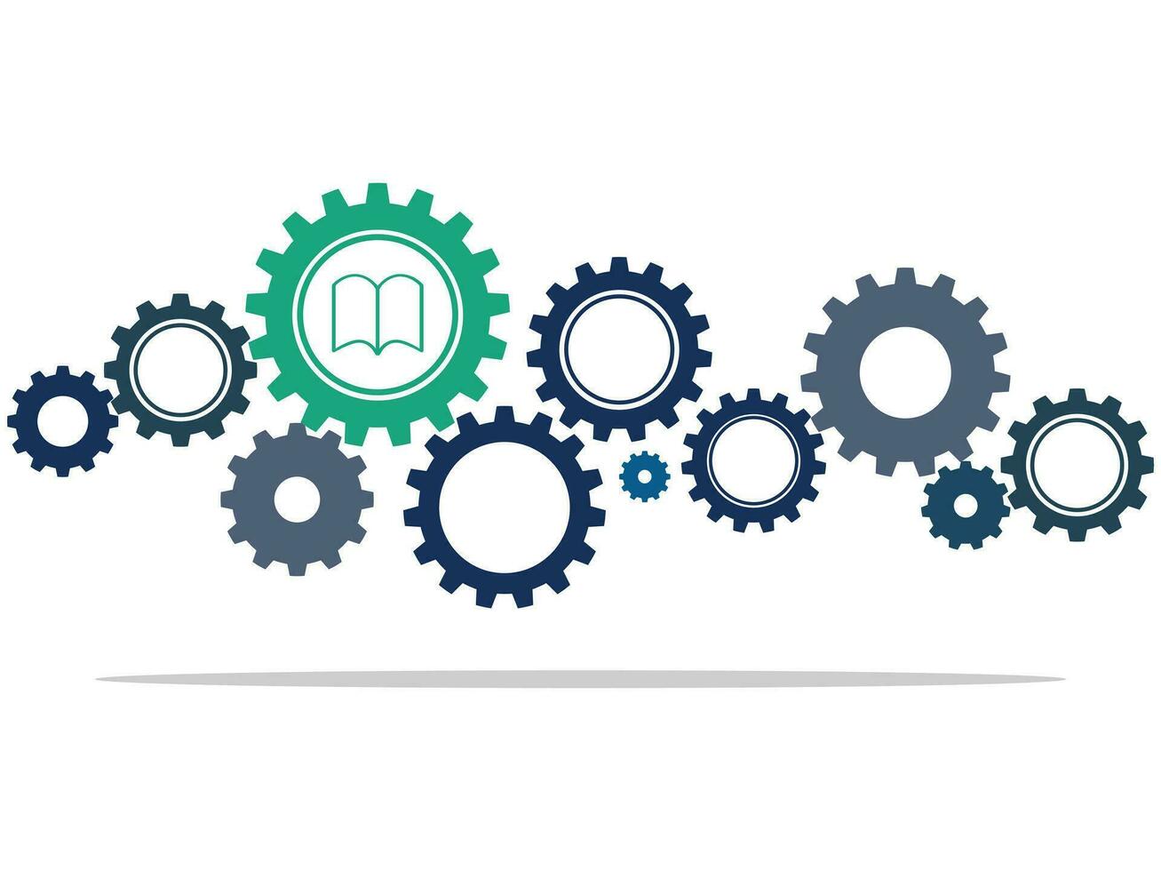 The cog with a book icon symbolizes the concept of the learning or educational process. Vector