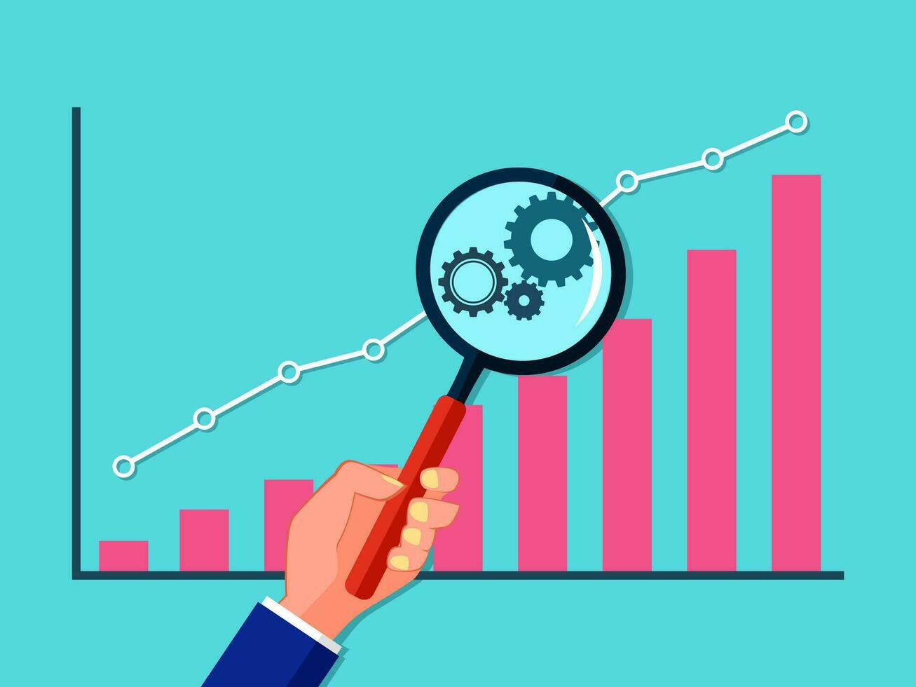 Graph the growth with a magnifying glass with an emphasis on the point. Graph analysis represents growth vector