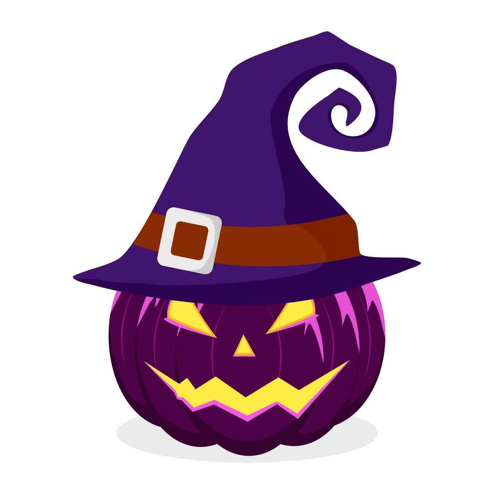 Halloween pumpkin with witches hat isolated on white background. vector