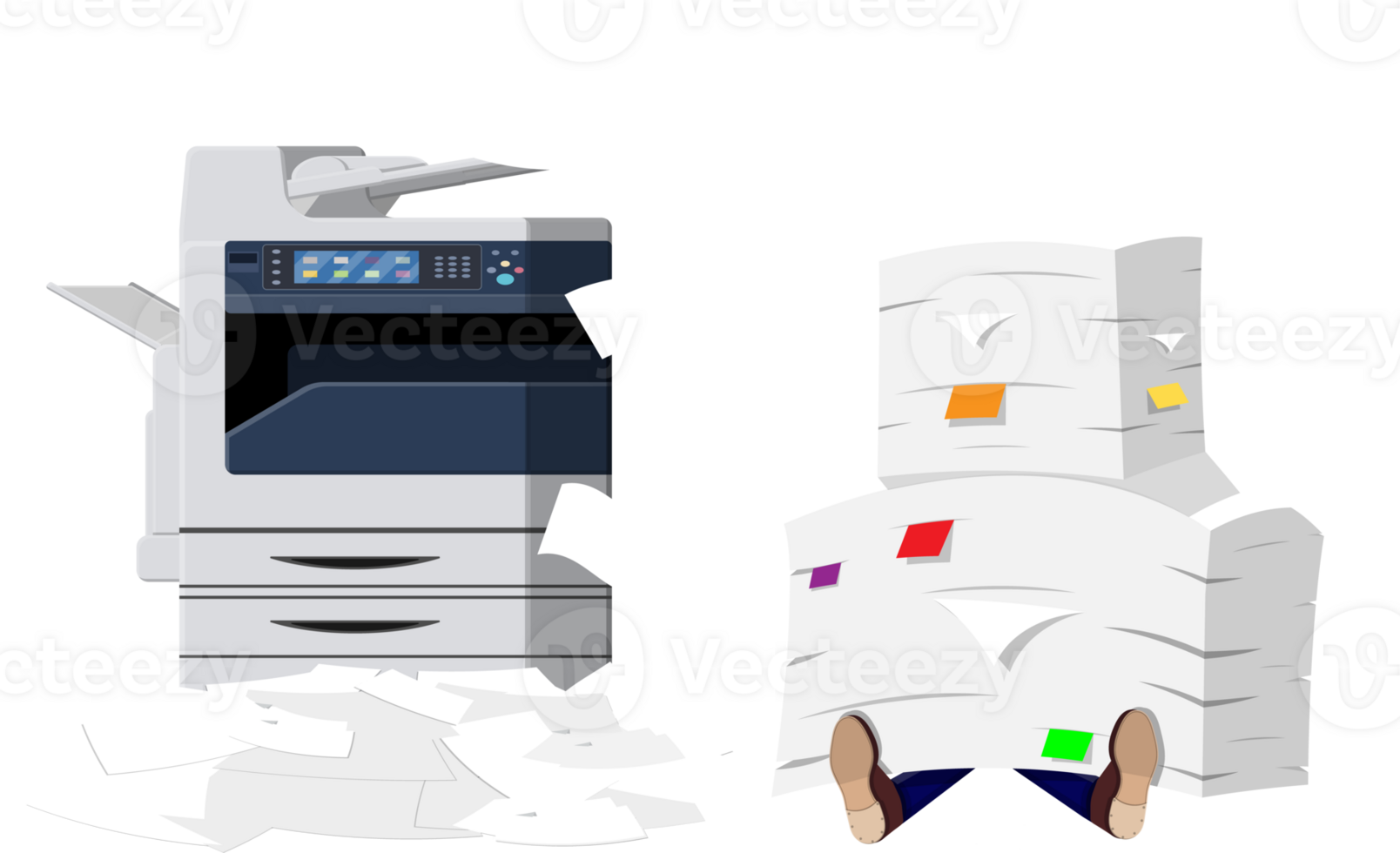 Pile of paper documents and printer png