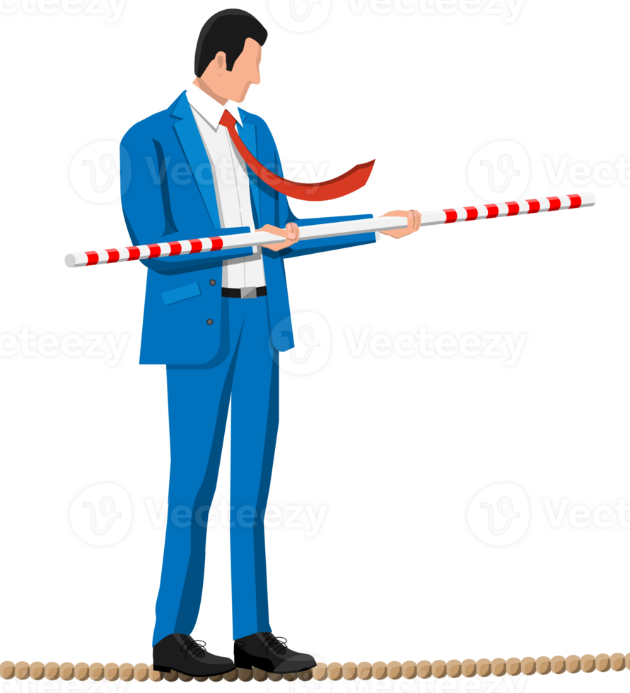 Businessman in suit walking on rope png