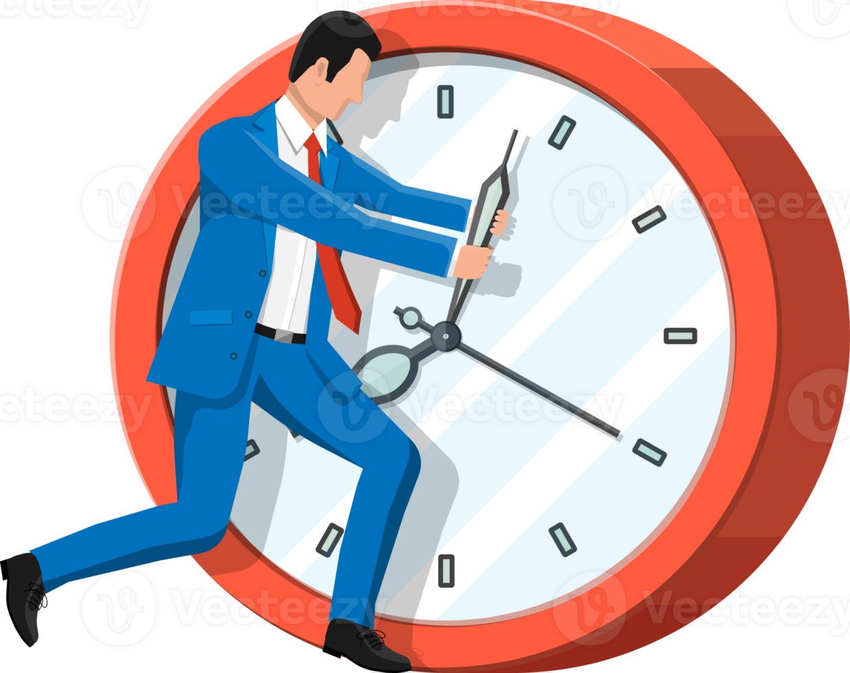 Businessman pushing big clock. png