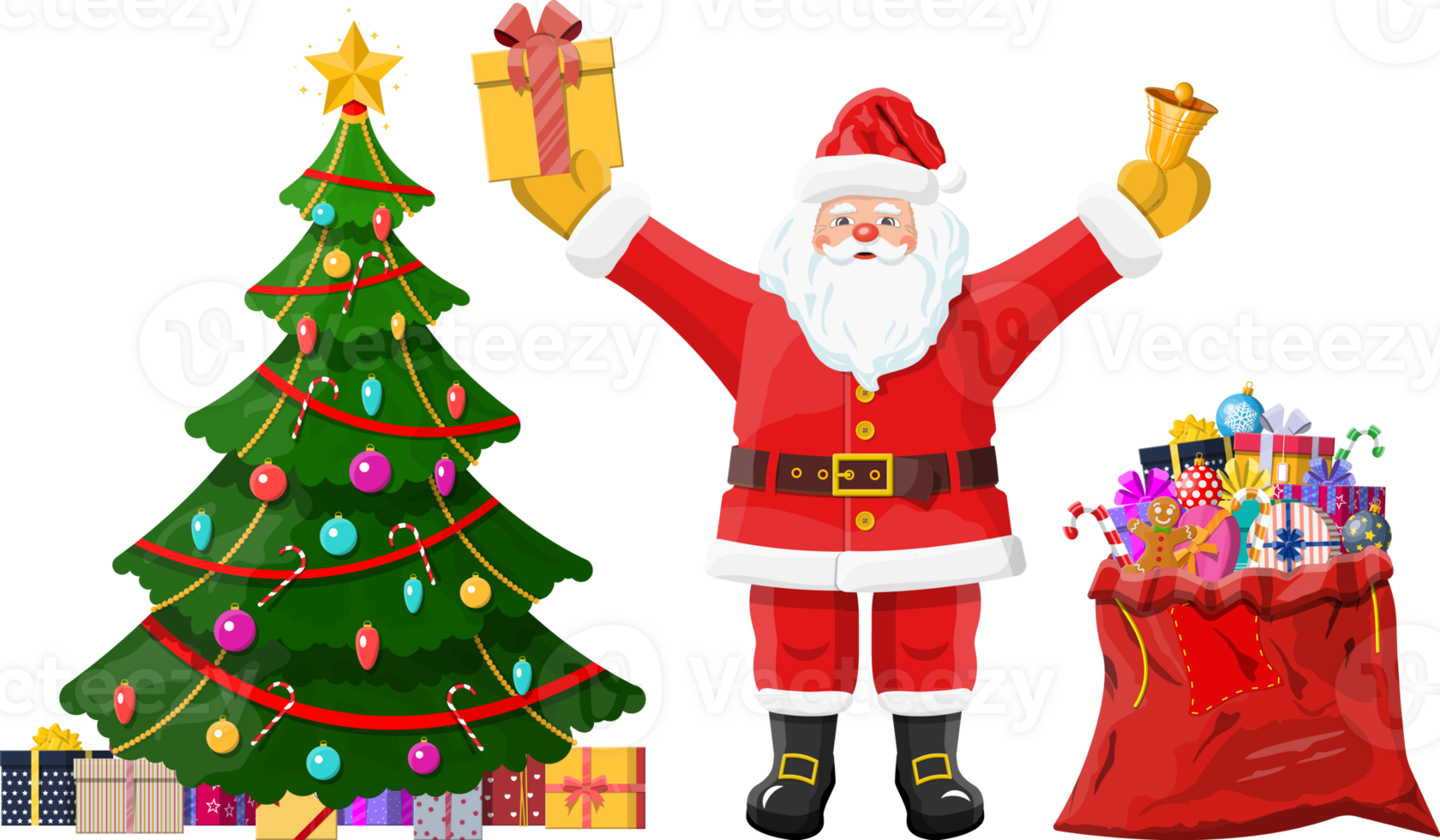 komisch Santa claus Charakter und Weihnachten Baum 35696685 PNG