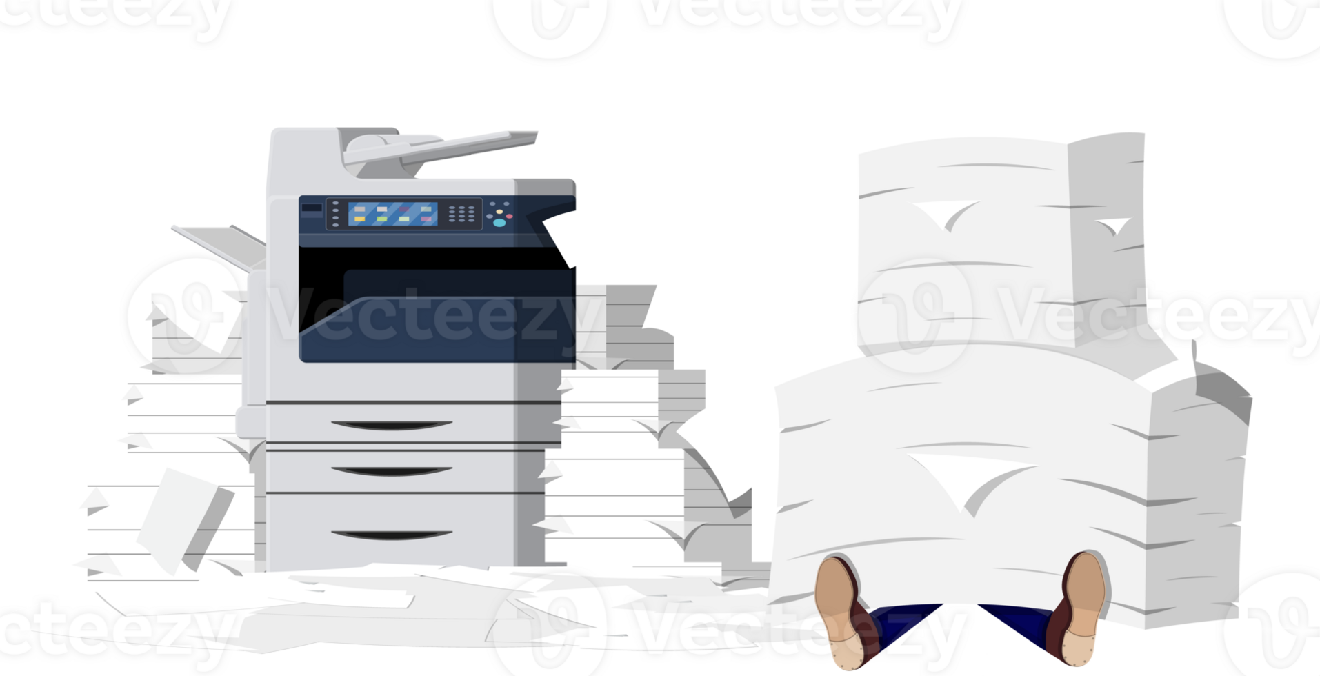 Pile of paper documents and printer png