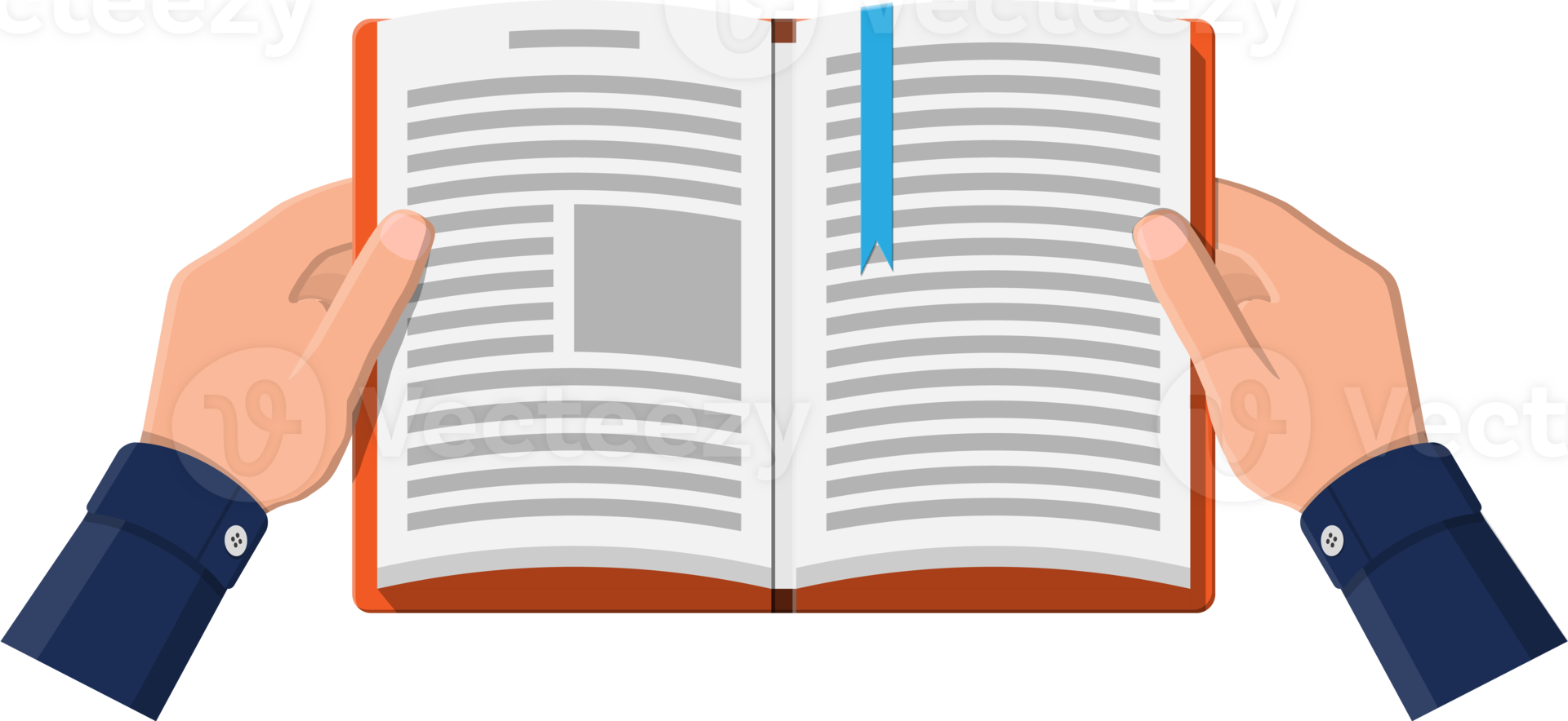 Open book with an upside down page and bookmark. png