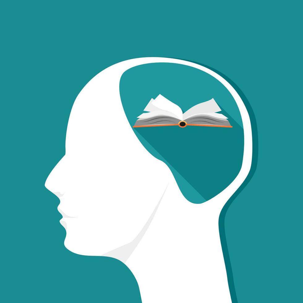 A book in the human head. Thinking of learning Vector illustration