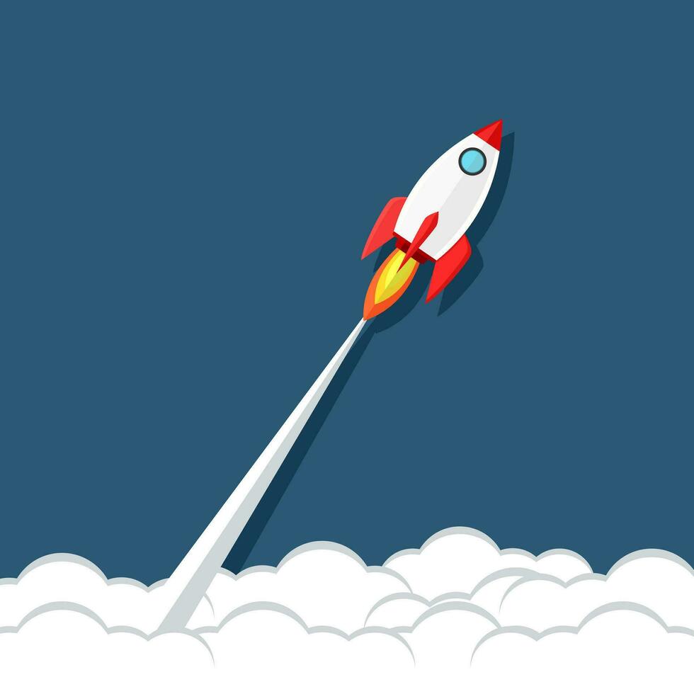 Rocket ship launch. concept of business product on a market. vector illustration