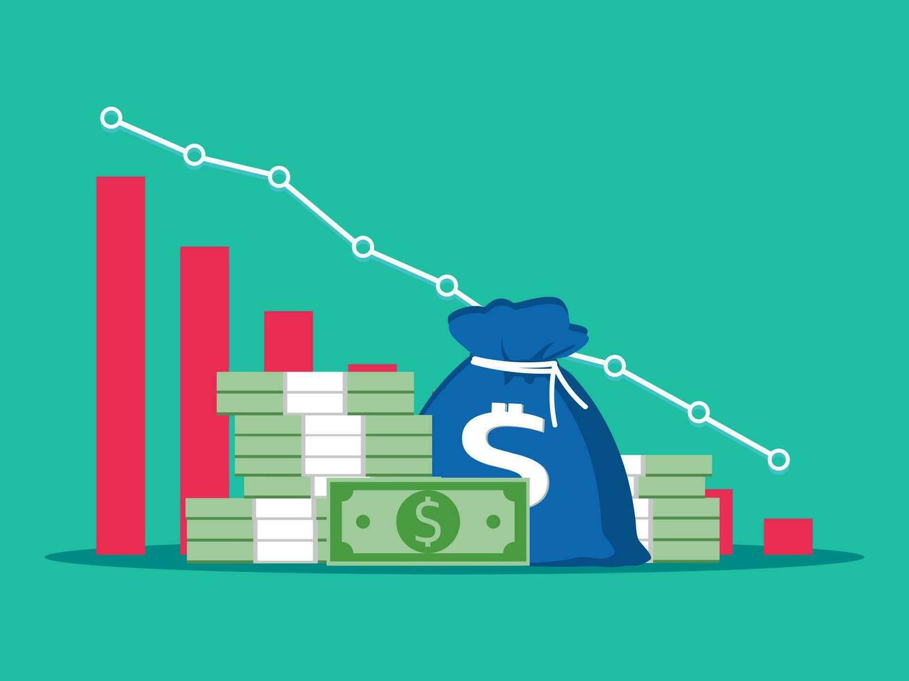 pila de algo de dinero y que cae gráficos financiero concepto es que cae vector