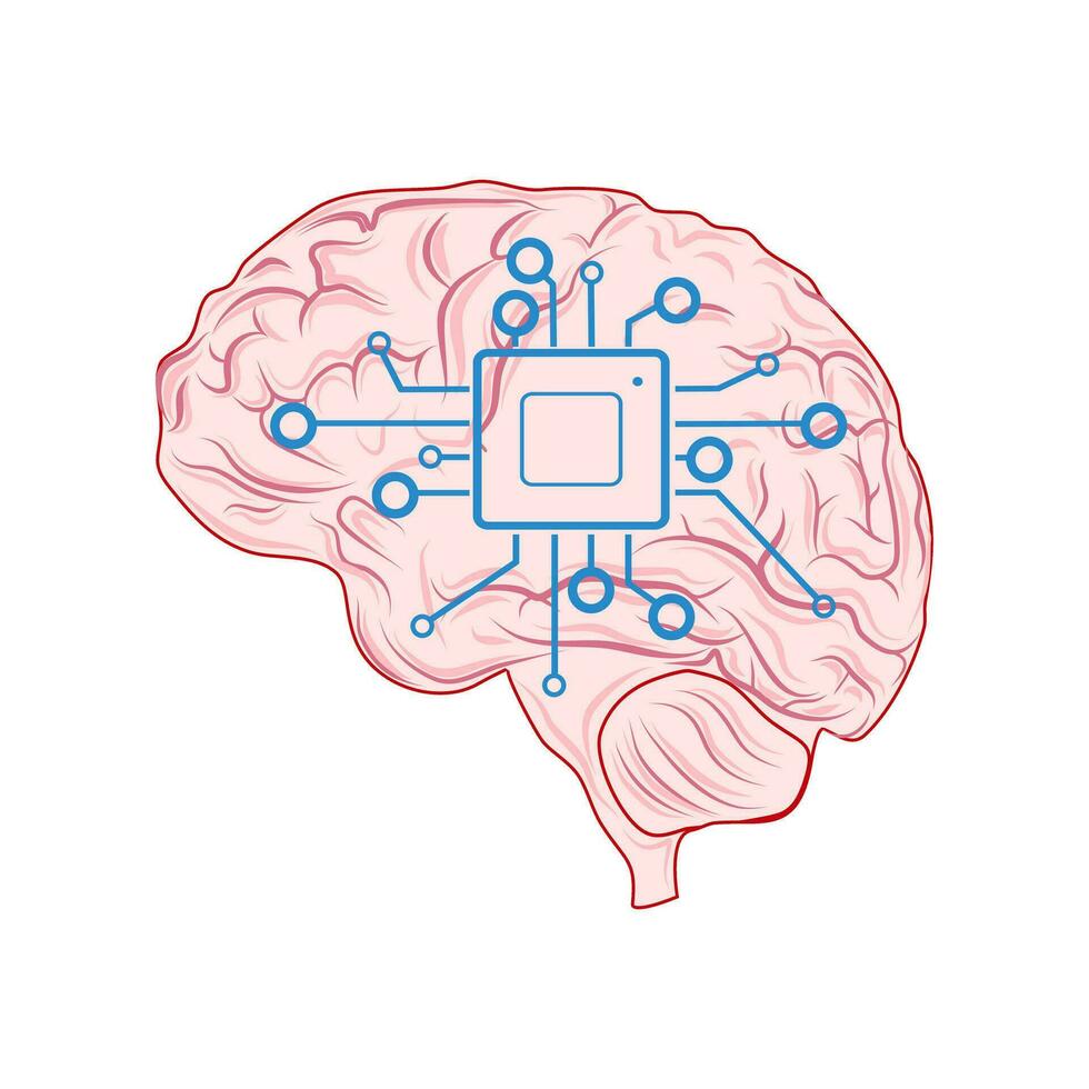 Processor icons and vector brains for websites. Use your thoughts to process