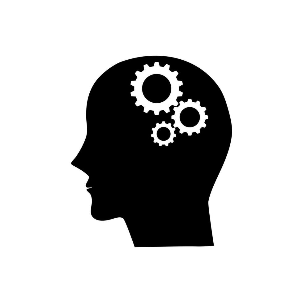 Black of head icon of man and cogwheel. Silhouette of head and gear wheel vector