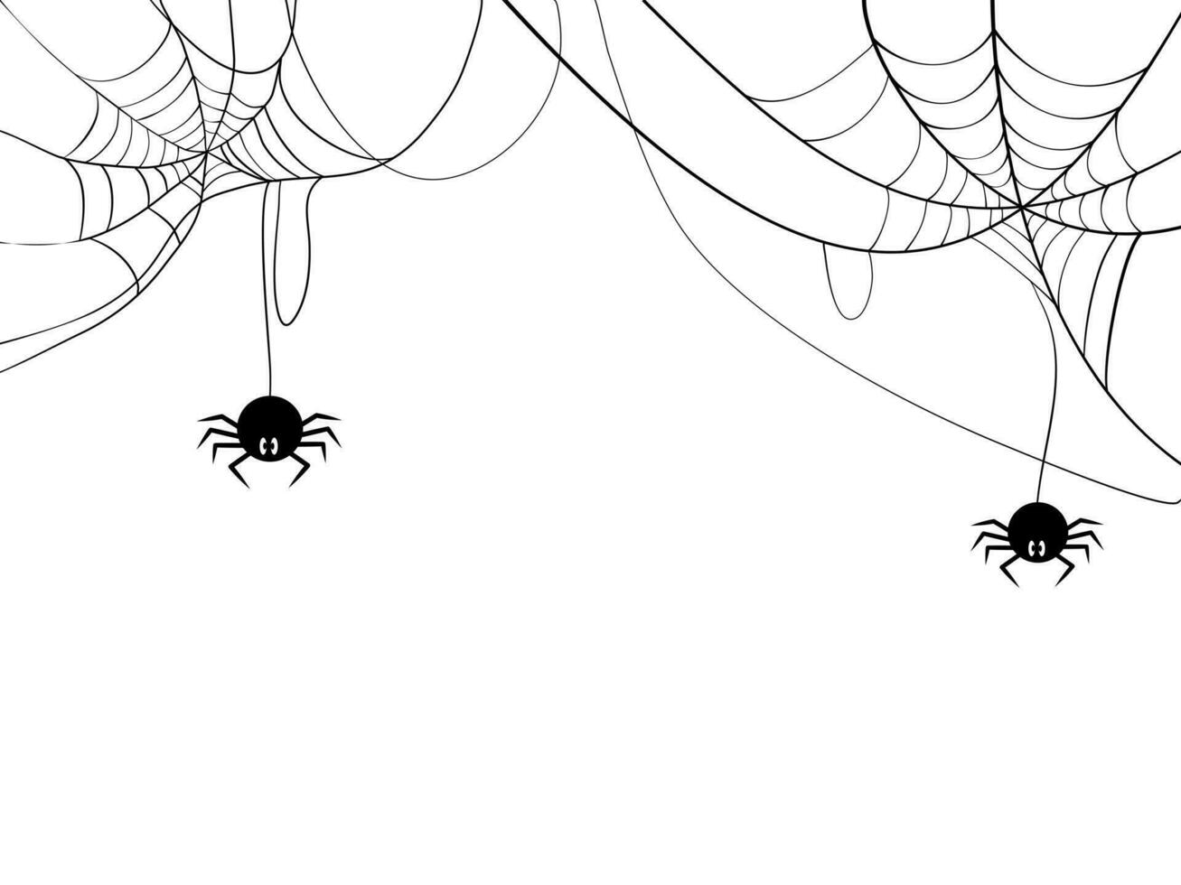 Black spider and spider web. Scary spiderweb of halloween symbol. Isolated on white background. vector illustration