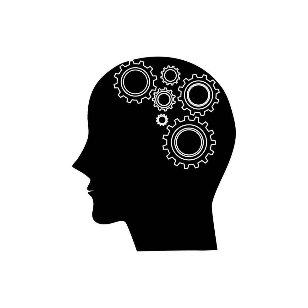 Black of head icon of man and cogwheel on white background. Silhouette of head and gear wheel vector