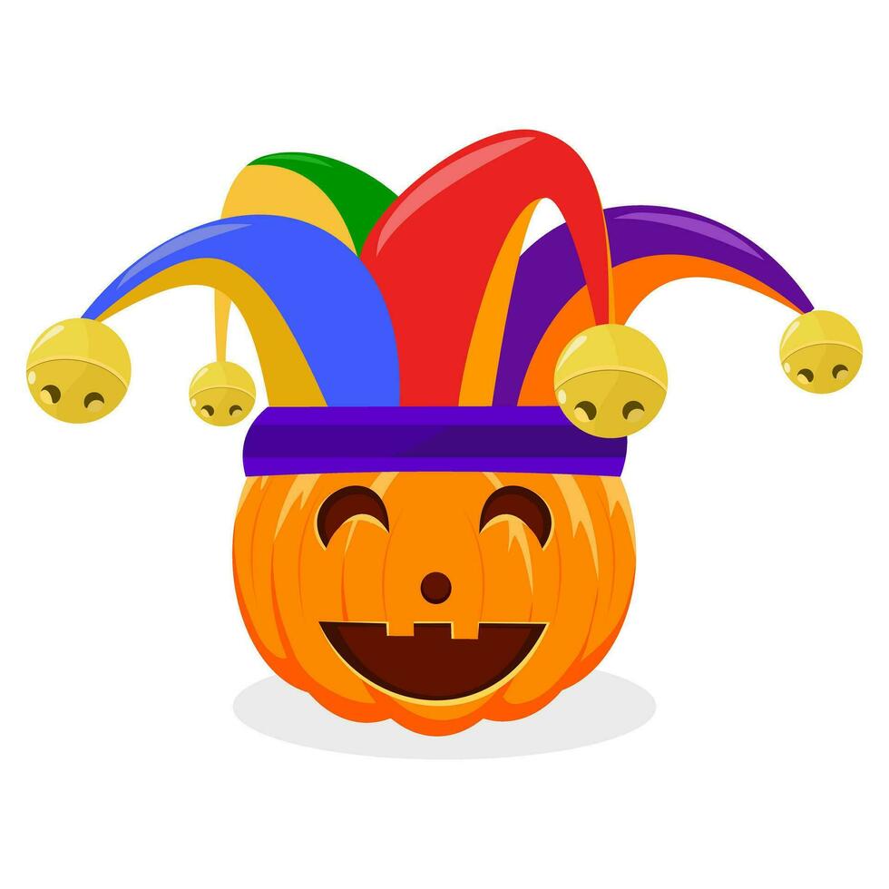 halloween pumpkin and jester hat. isolated on white background. vector