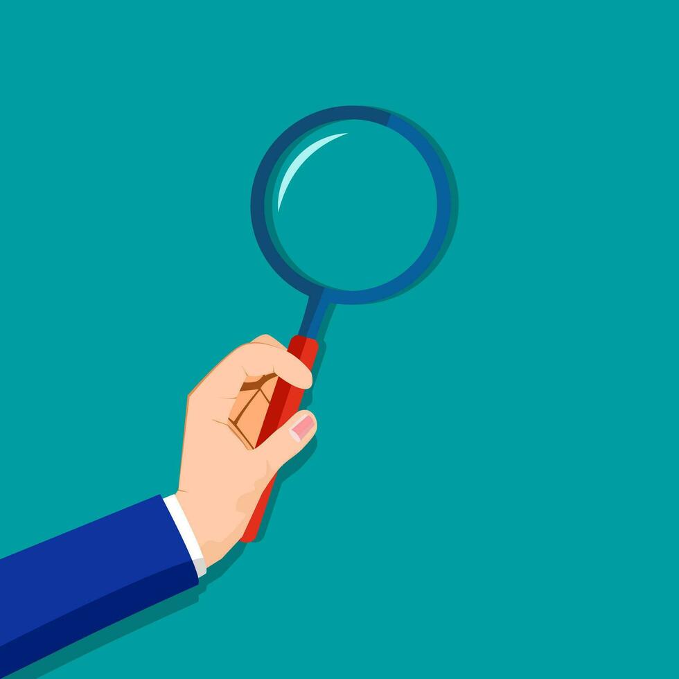 Magnifying glass to zoom or focus. Research by detective with magnifying. vector illustration