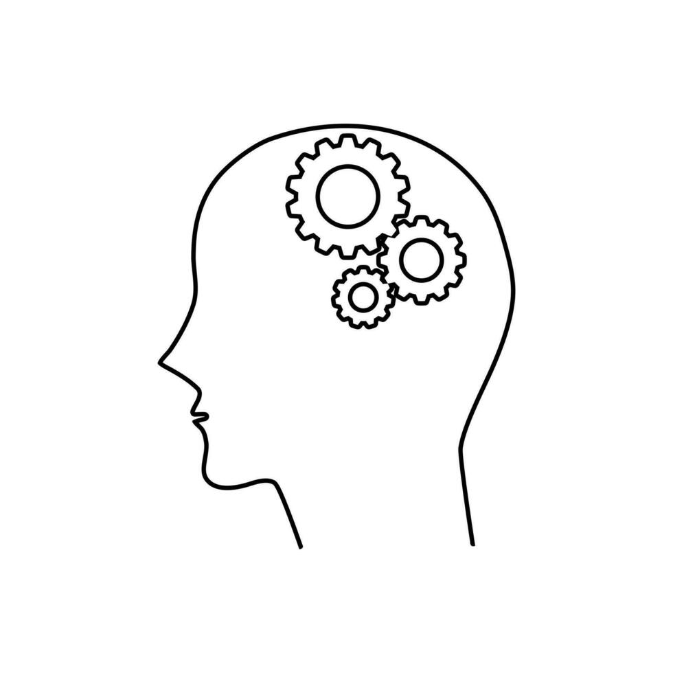 Black of head icon of man and cogwheel. Silhouette of head and gear wheel vector