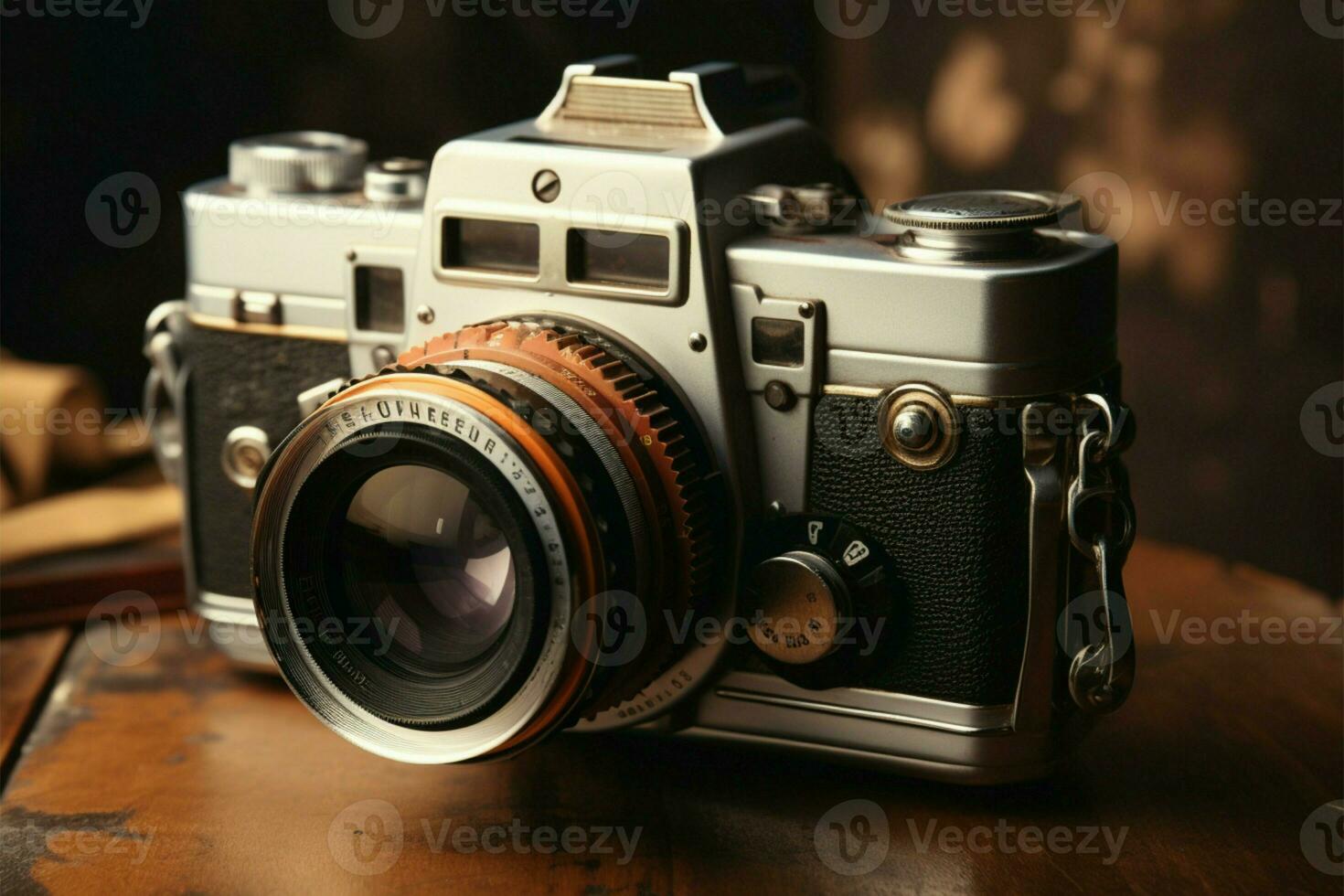 AI generated 90s nostalgia Retro camera on vintage background, vintage style filtered photo