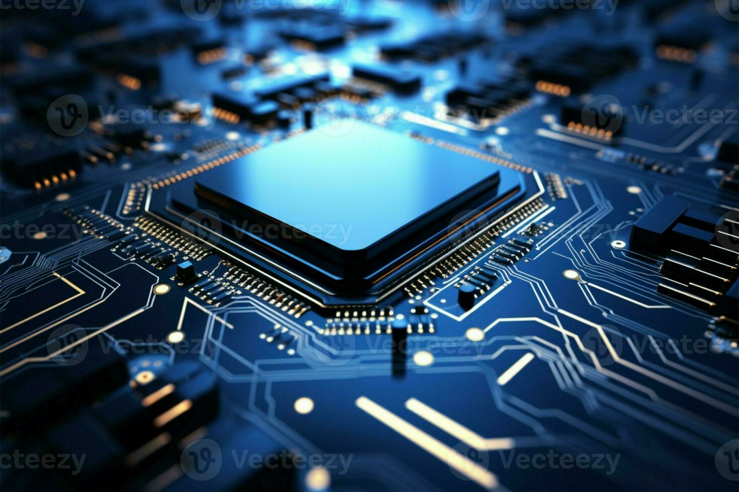 AI generated Futuristic tech Circuit board background in blue, 3D rendering photo