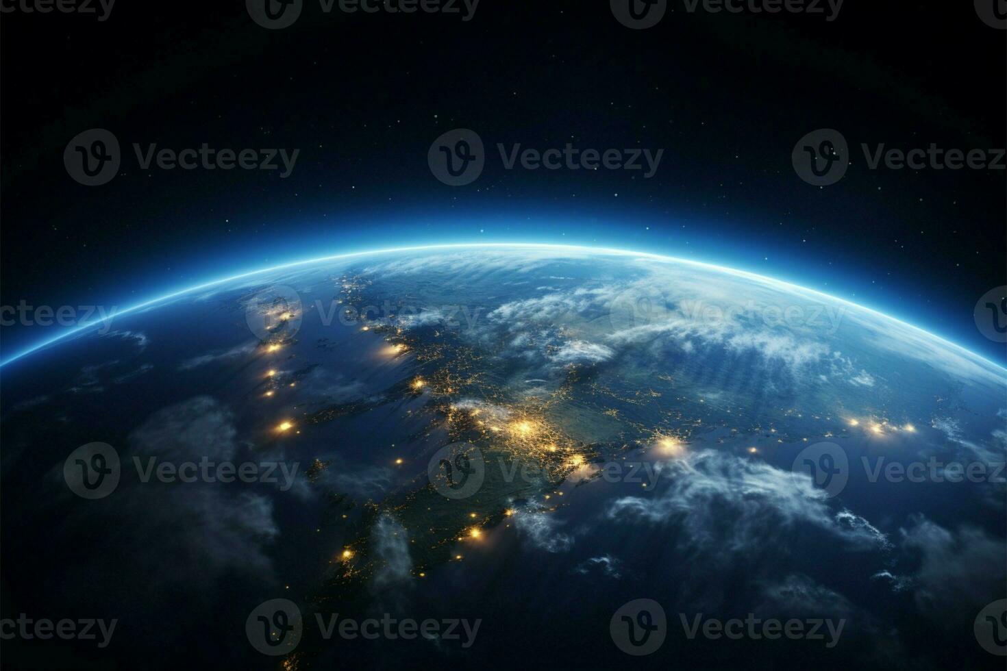 AI generated Blue planet elegance Earths view from space, perfect copy space photo