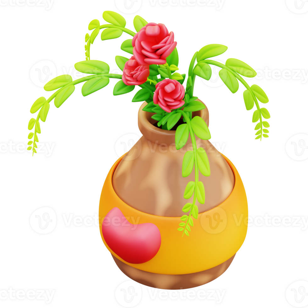 3d illustration av en vas av kärlek blommor png