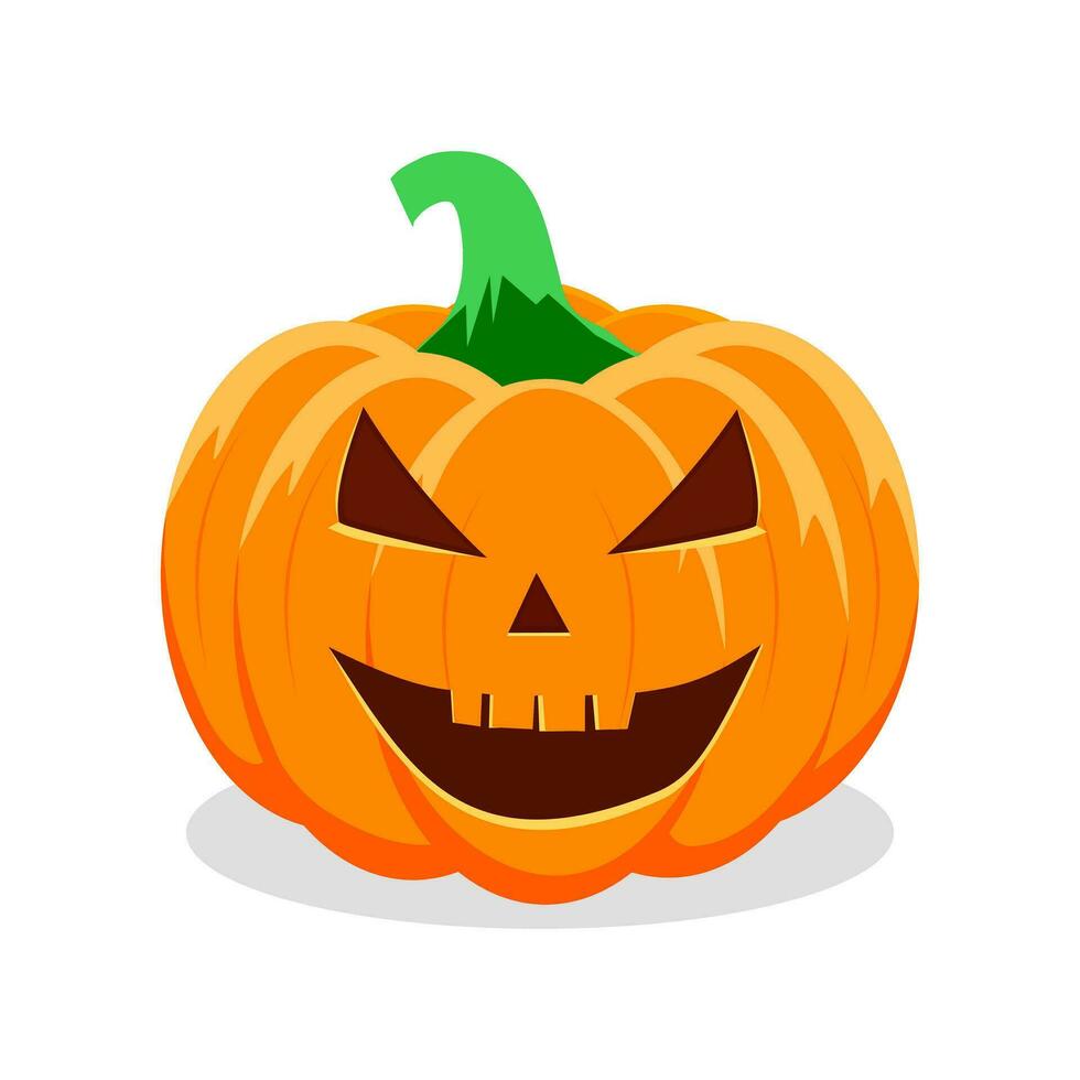 Víspera de Todos los Santos calabaza con contento cara en blanco antecedentes. vector ilustración