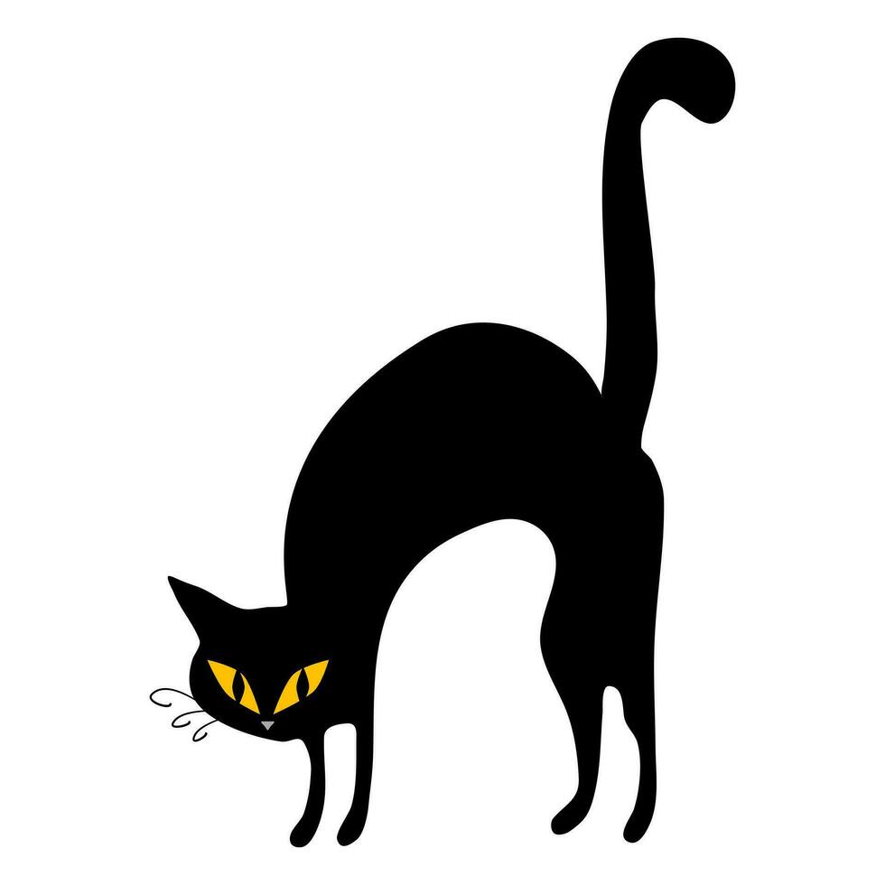 negro gato. Víspera de Todos los Santos gato aislado en blanco antecedentes. vector ilustración