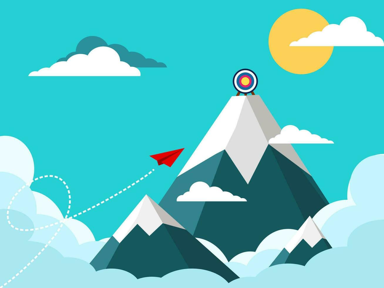 A red paper rocket aimed for the ultimate goal. Financial and business concept vector